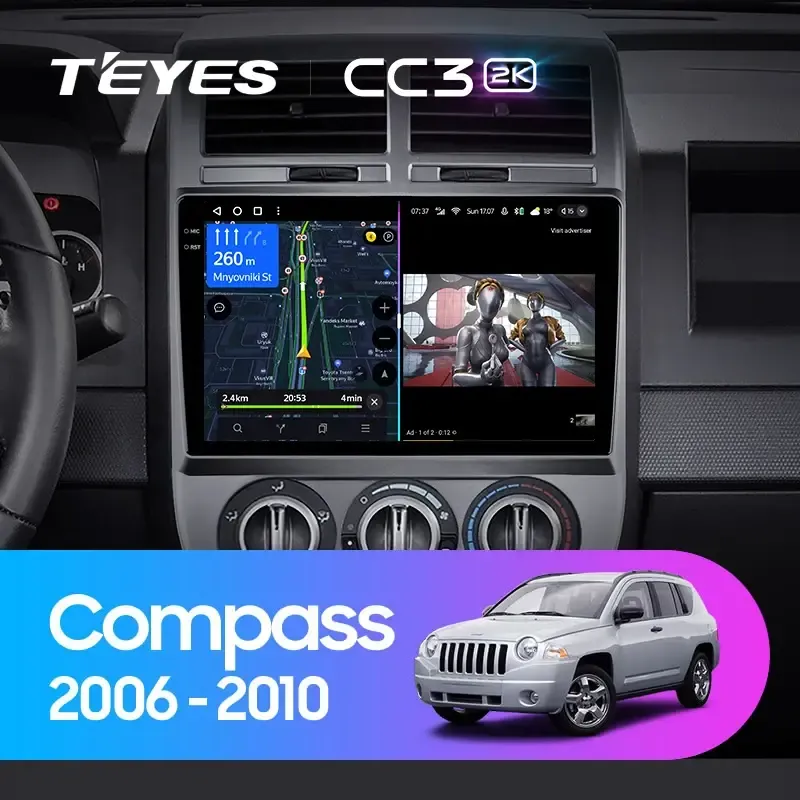 Комплект магнитолы TEYES CC3 2K 10.36" для Jeep Compass I 2006-2010