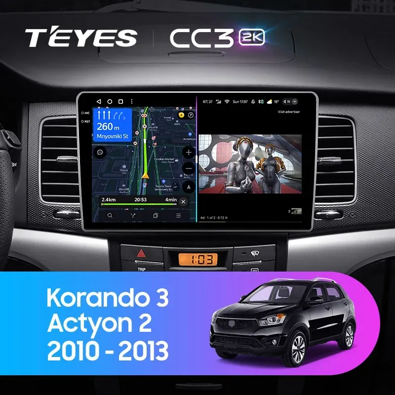 Комплект магнитолы TEYES CC3 2K 9.5" для SsangYong Korando III рестайлинг 2013-2018