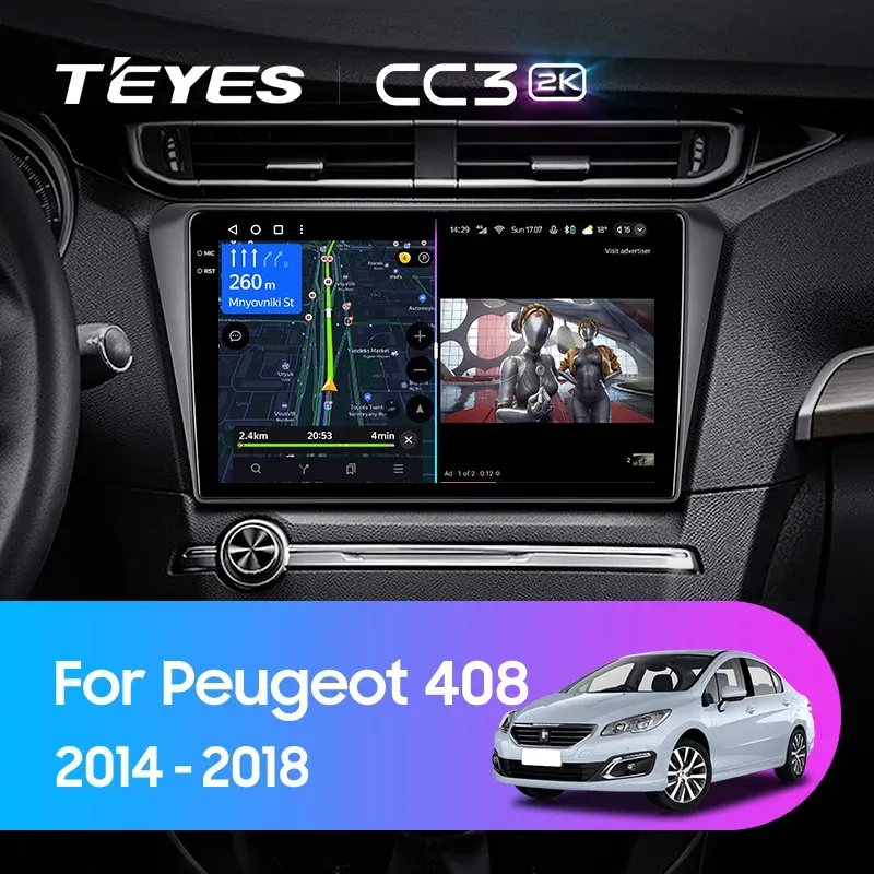 Комплект магнитолы TEYES CC3 2K 10.36" для Peugeot 408 I 2012-2023
