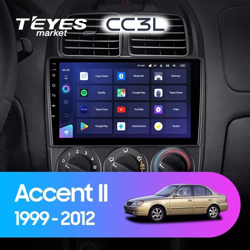 Комплект магнитолы TEYES CC3L 9.0" для Hyundai Accent