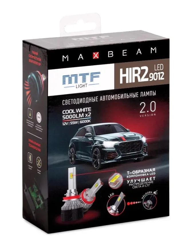 Комплект светодиодных ламп MTF Light MaxBeam HIR2(9012) 12V 55W 5000lm 6000K - фото
